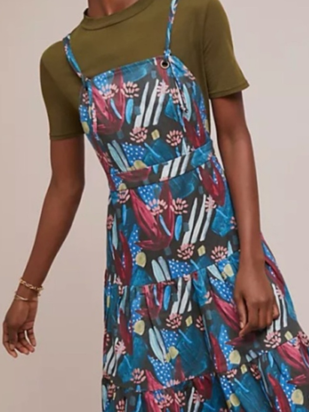 ANTHROPOLOGIE EVA FRANCO Tiered Mosaic Dress S abstract floral  sundress